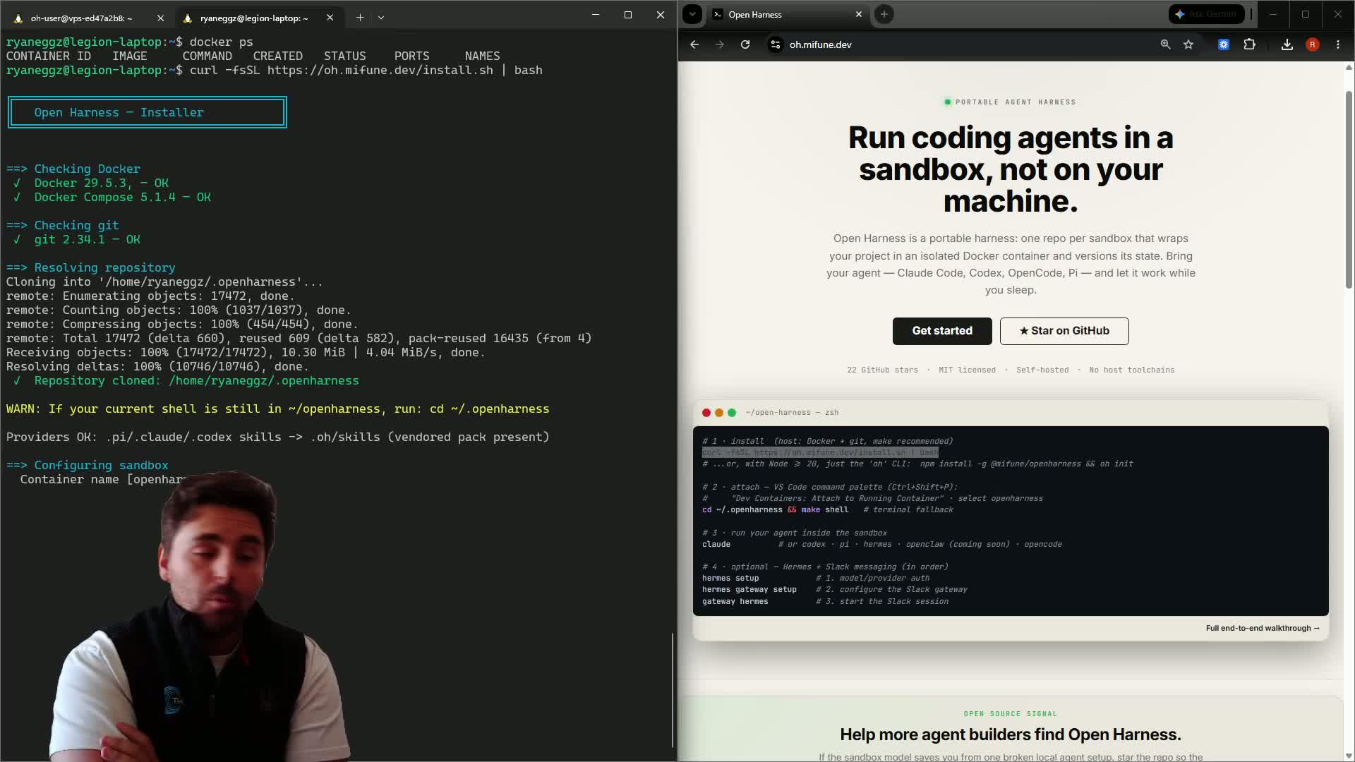 The July 2026 installer checks Docker, Docker Compose, and Git before it clones the repository.
