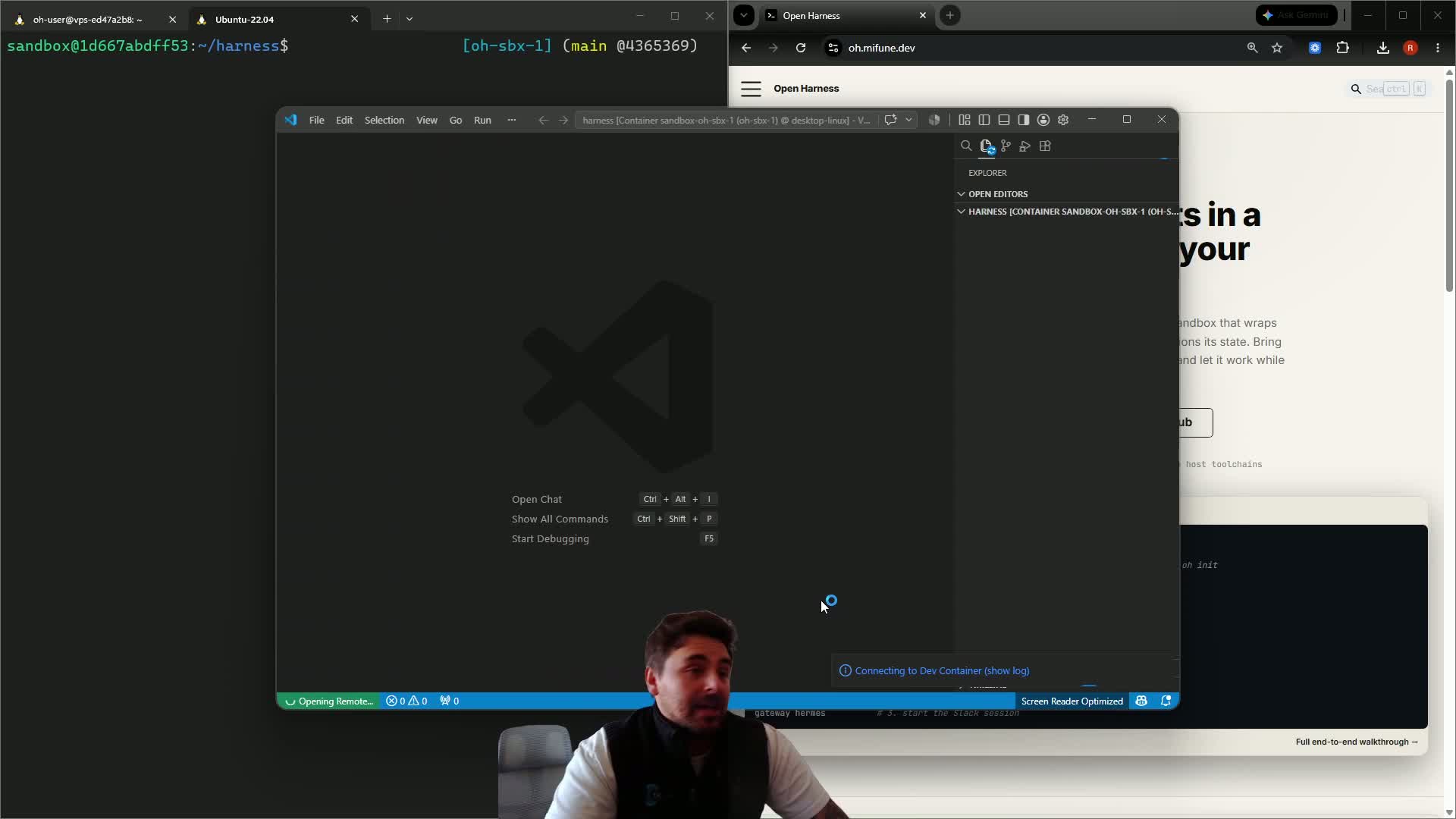 VS Code attaches to the running sandbox container.